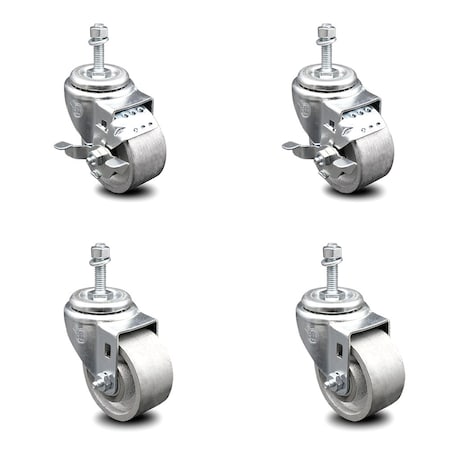 Service Caster Semi Steel Swivel TS Caster w/Roller Bearing-3" Wheel&10MM Stems-2 w/Brake, 4PK SCC-TS20S315-SSR-M1015-2-TLB-2